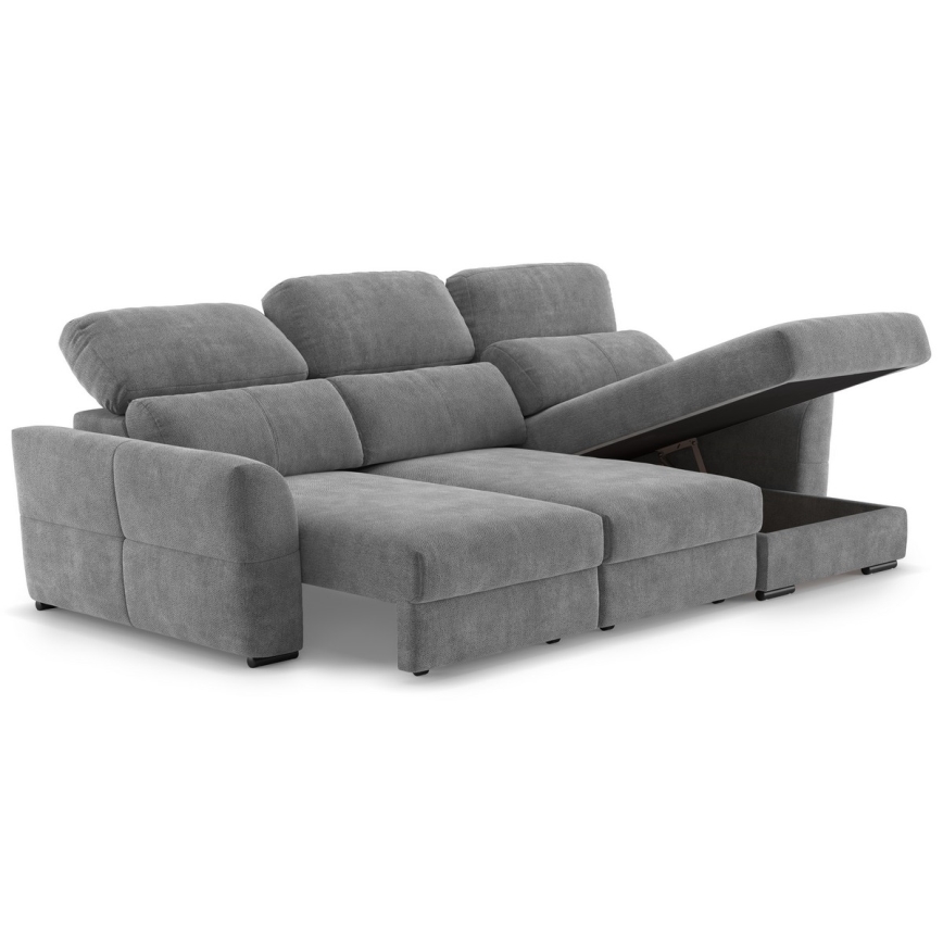 Universal corner folding three-seater sofa with a storage space TRENTO grey