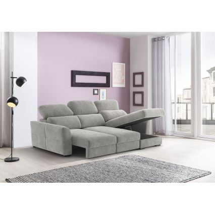 Universal corner folding three-seater sofa with a storage space TRENTO light grey
