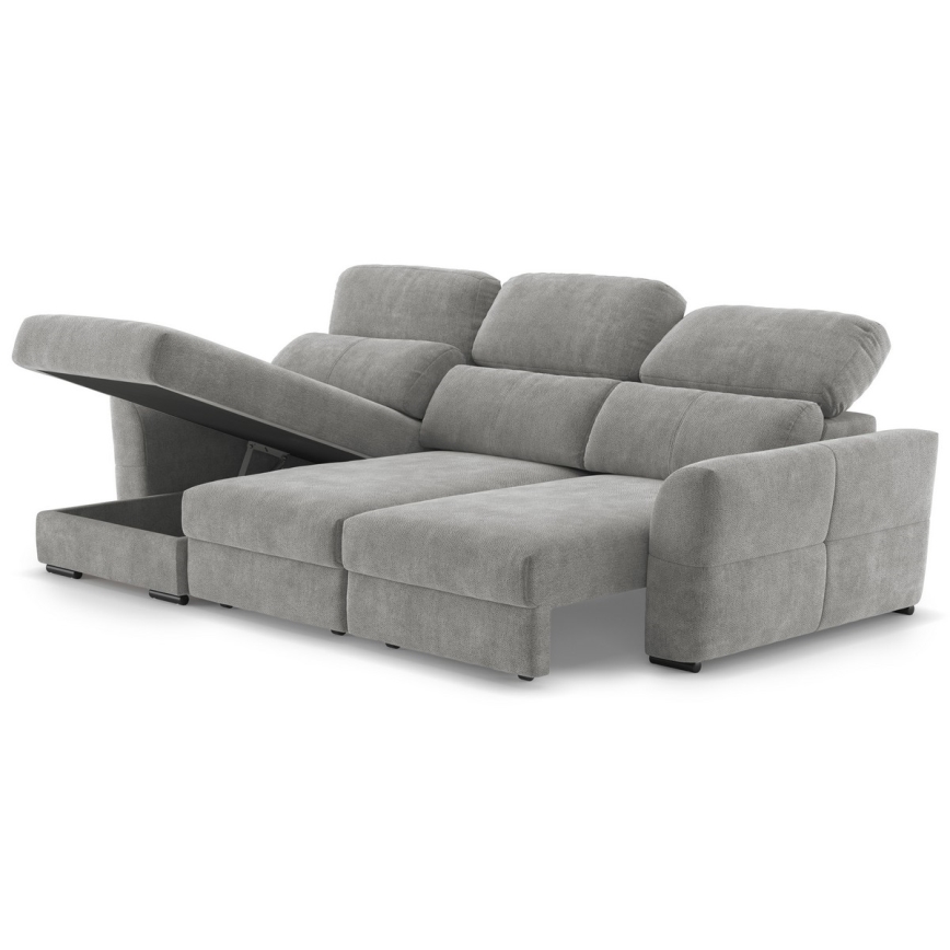 Universal corner folding three-seater sofa with a storage space TRENTO light grey