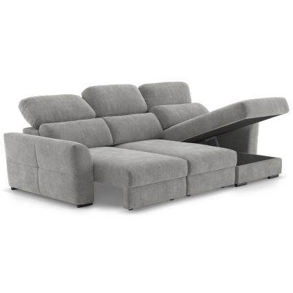 Universal corner folding three-seater sofa with a storage space TRENTO light grey