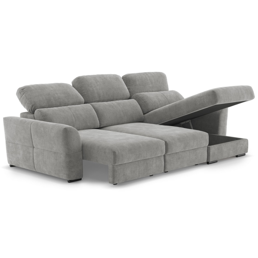 Universal corner folding three-seater sofa with a storage space TRENTO light grey