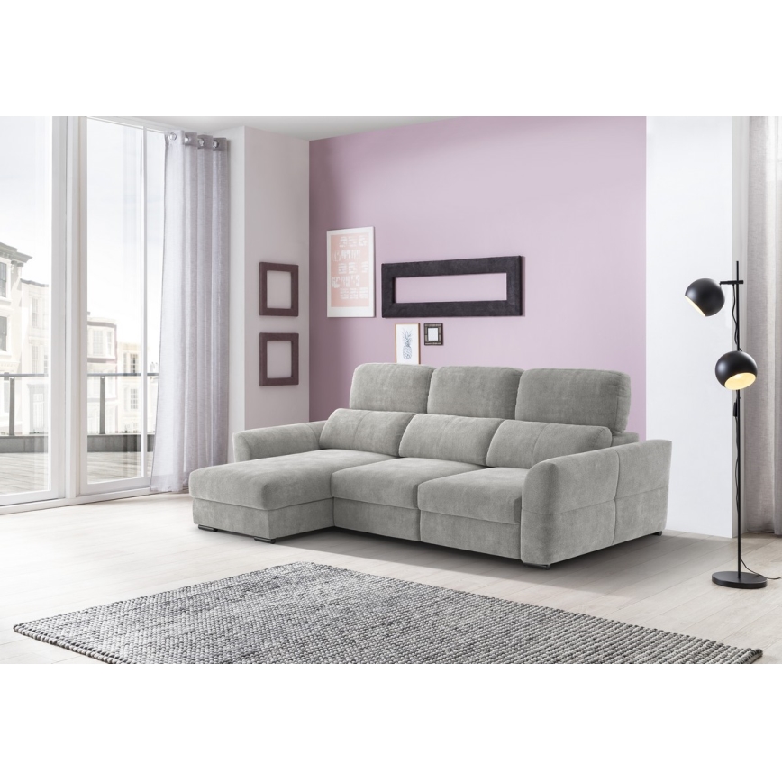 Universal corner folding three-seater sofa with a storage space TRENTO light grey