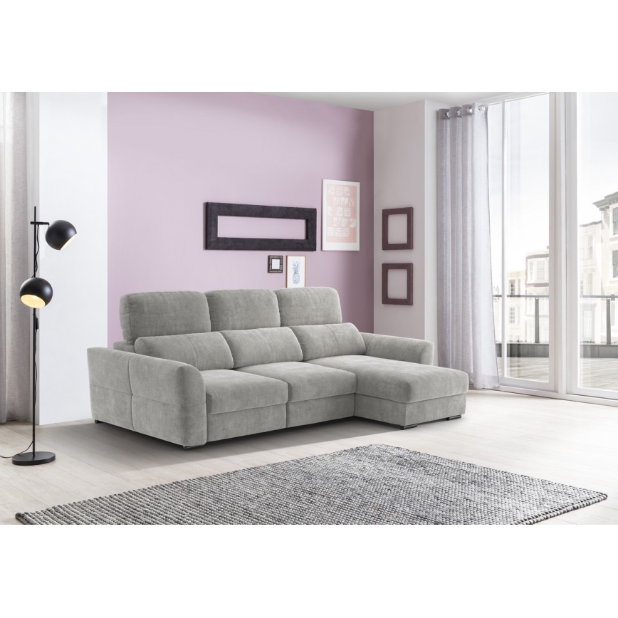 Universal corner folding three-seater sofa with a storage space TRENTO light grey