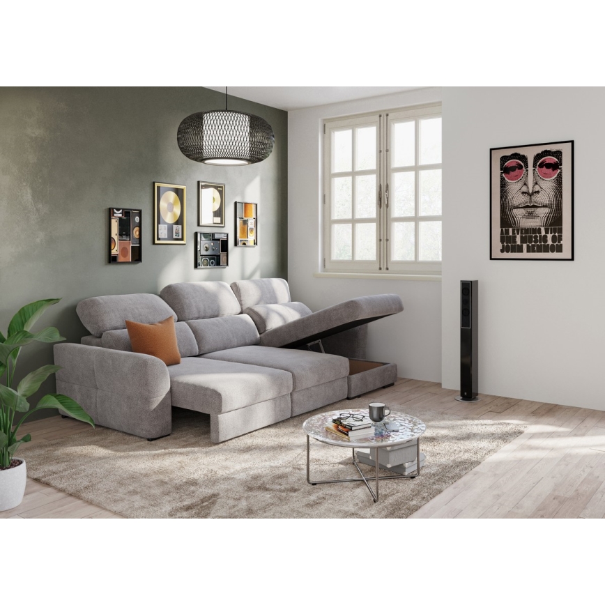 Universal corner folding three-seater sofa with a storage space TRENTO taupe