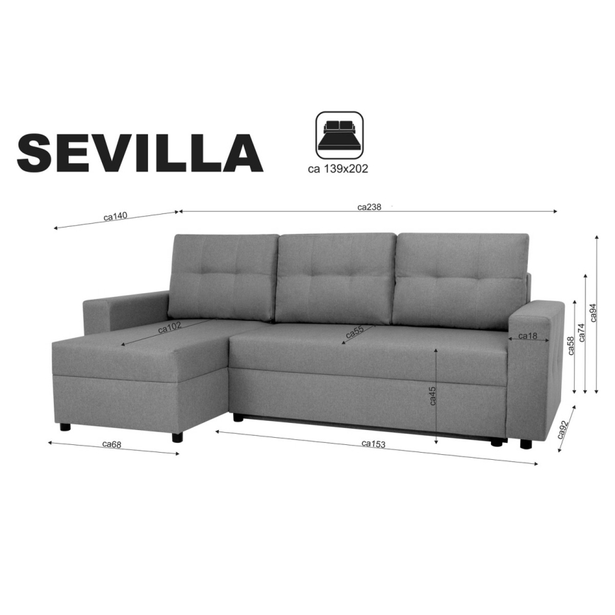 Universal corner lounge suite with sleeping function and storage space SEVILLA anthracite