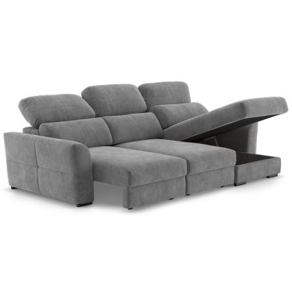 Reversible corner 3-seater sofa bed with storage TRENTO, grey