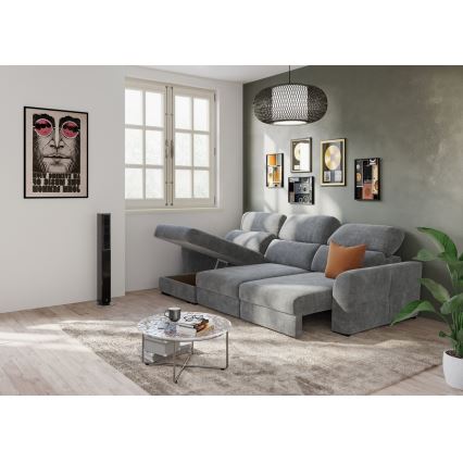 Reversible corner 3-seater sofa bed with storage TRENTO, grey