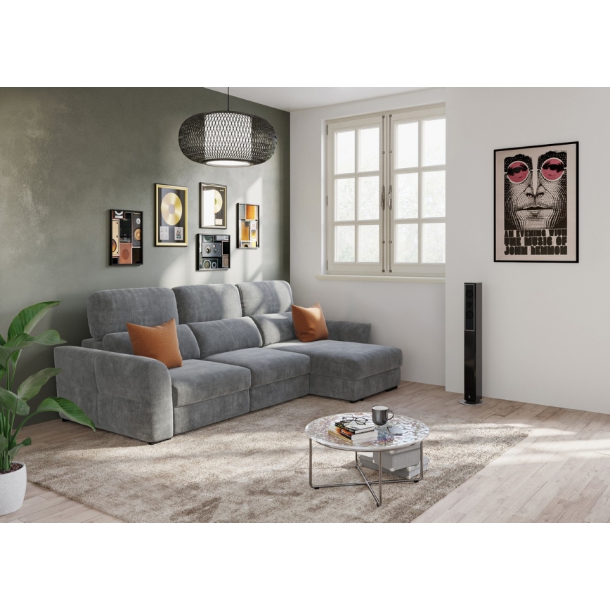 Reversible corner 3-seater sofa bed with storage TRENTO, grey