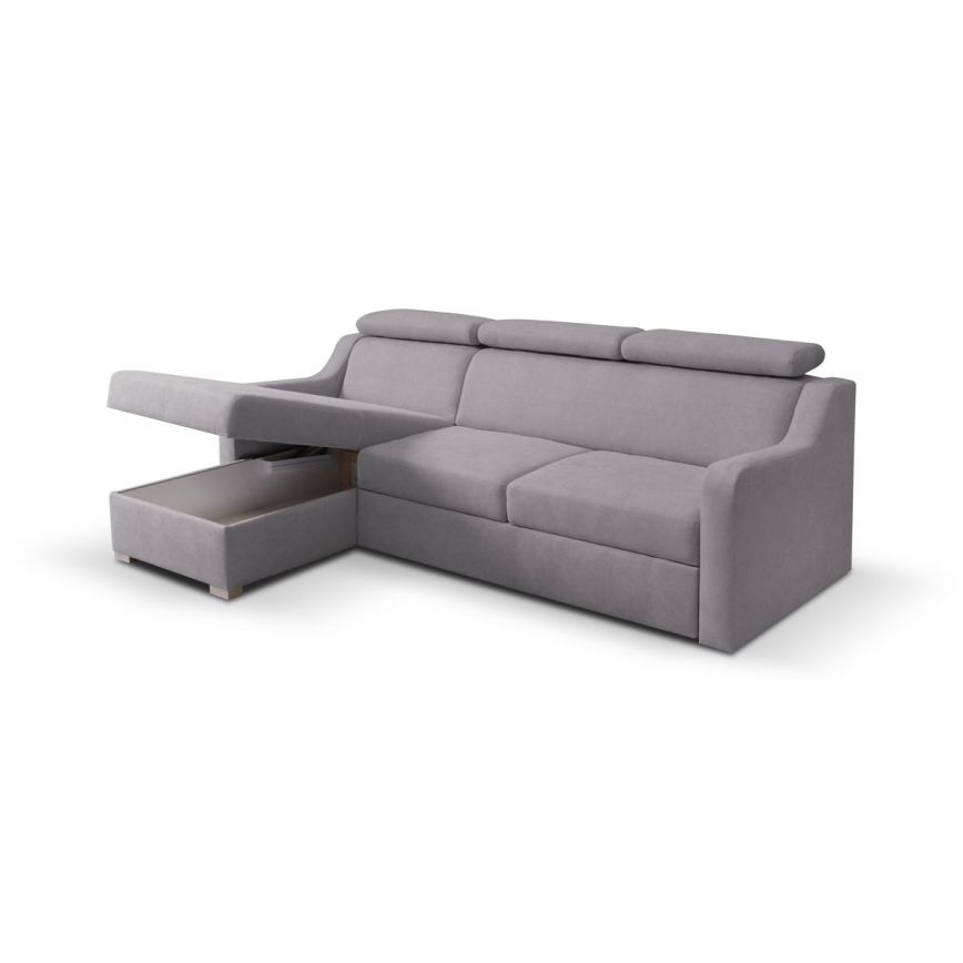 Universal folding corner lounge suite with a storage space PORTO grey