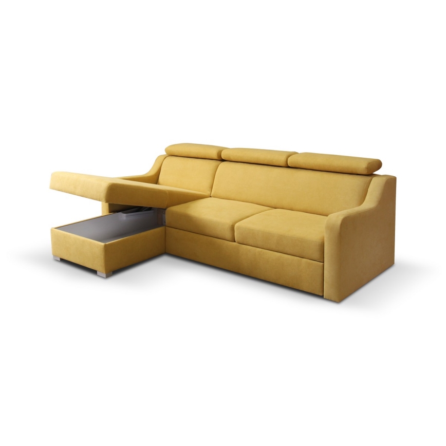 Universal folding corner lounge suite with a storage space PORTO yellow