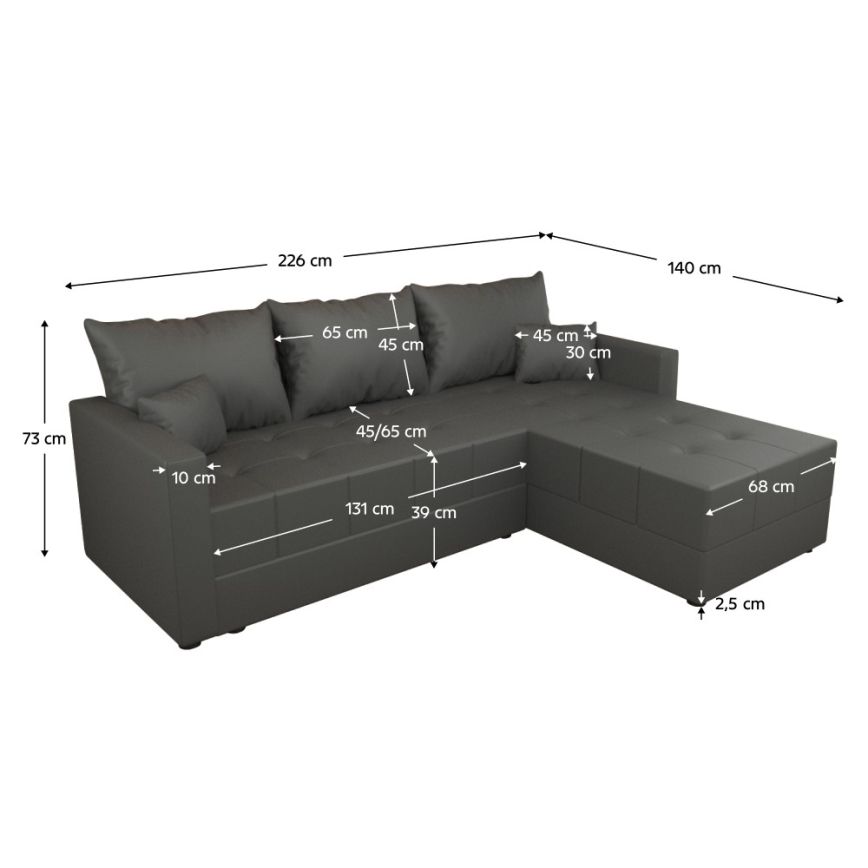 Universal L-shaped corner sofa bed DUBLIN, grey
