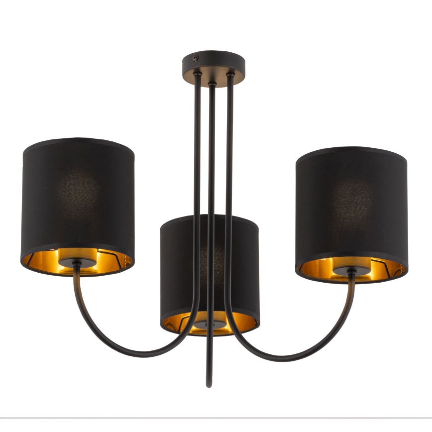 Universal replacement cylinder lampshade for E27, Ø 16 cm, black/gold