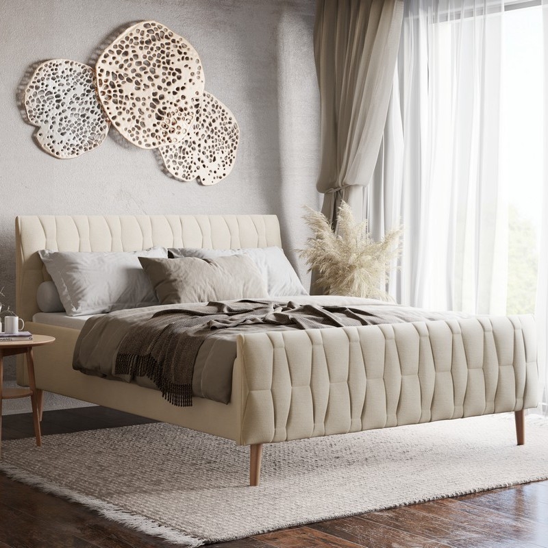 Upholstered bed frame (mattress not included) FLORA 160x200 cm beige