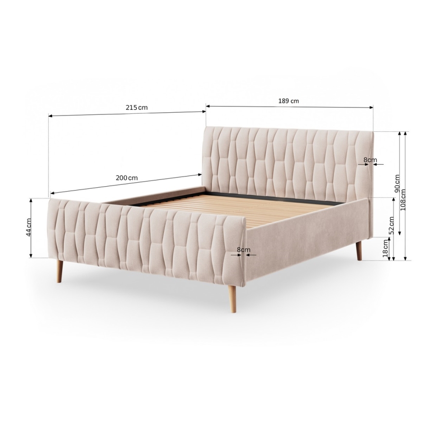 Upholstered bed (mattress not included) FLORA 180x200 cm beige