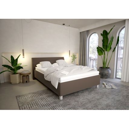 Upholstered bed with a storage space and mattress DALMA 140x200 cm grey/brown