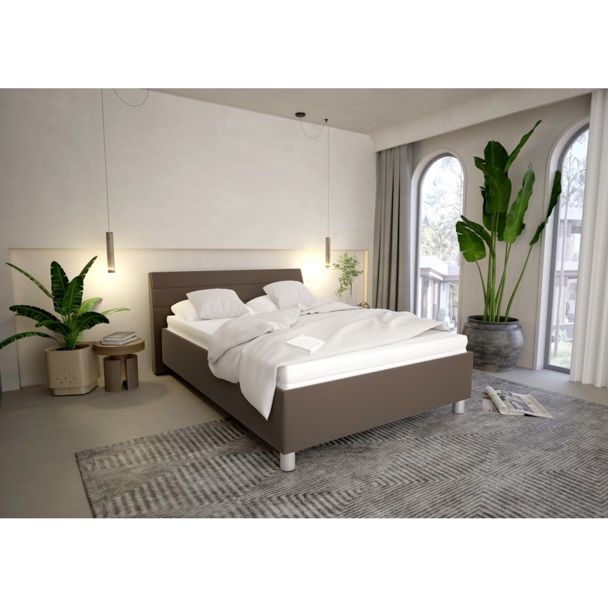 Upholstered bed with a storage space and mattress DALMA 140x200 cm grey/brown