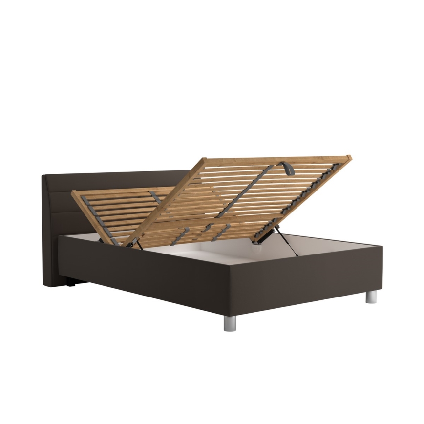 Upholstered bed with a storage space and mattress DALMA 140x200 cm grey/brown