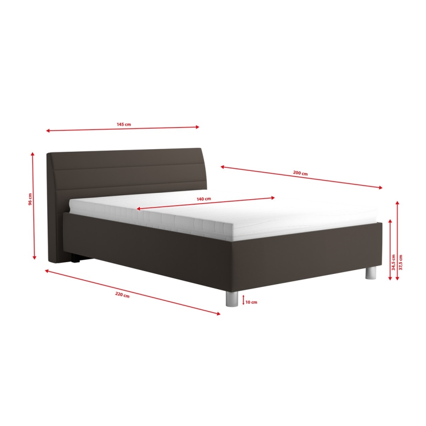 Upholstered bed with a storage space and mattress DALMA 140x200 cm grey/brown