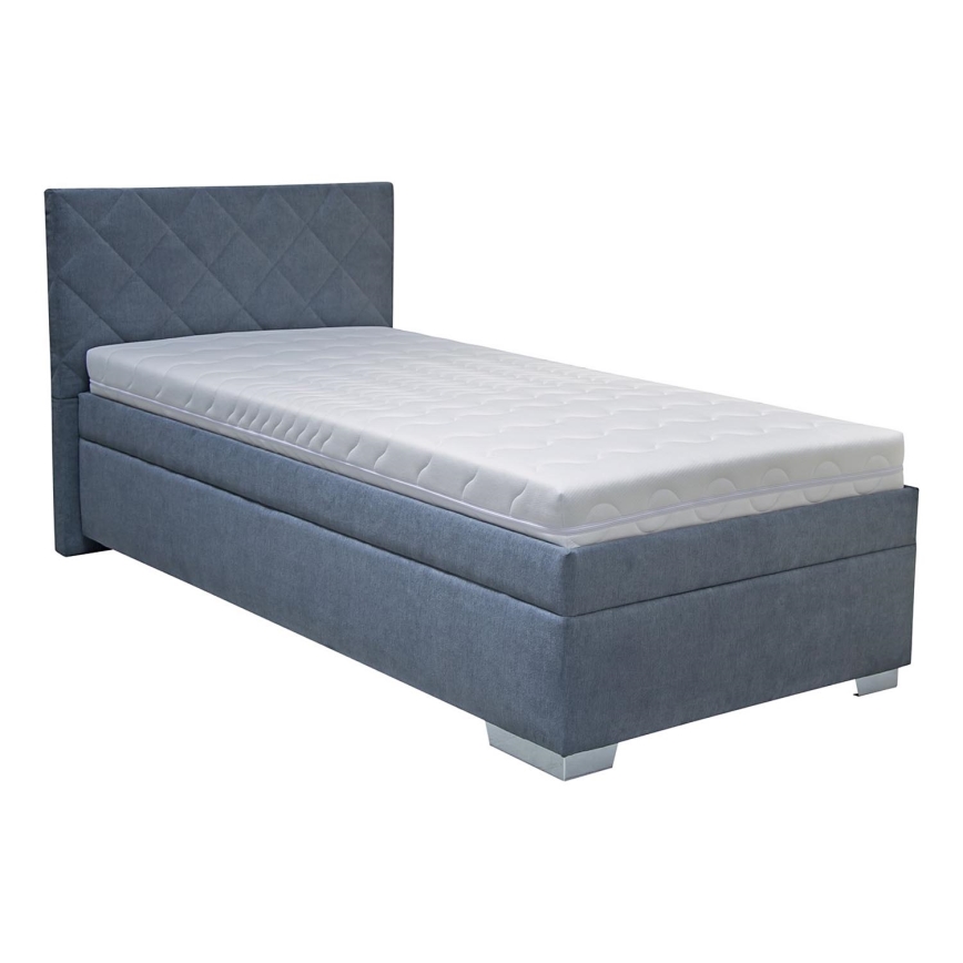Upholstered bed with a storage space and mattress LANA 90x200 cm blue