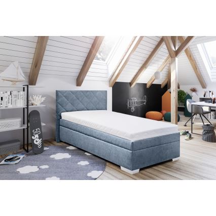 Upholstered bed with a storage space and mattress LANA 90x200 cm blue