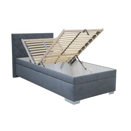 Upholstered bed with a storage space and mattress LANA 90x200 cm blue