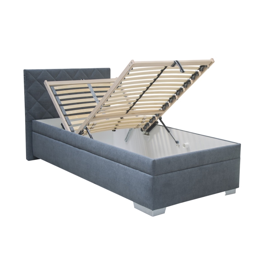 Upholstered bed with a storage space and mattress LANA 90x200 cm blue