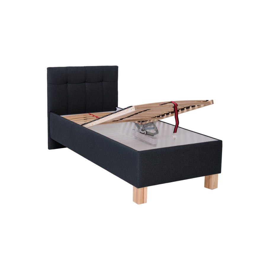 Upholstered bed with mattress and storage compartment MARIA ONE 90x200 cm anthracite
