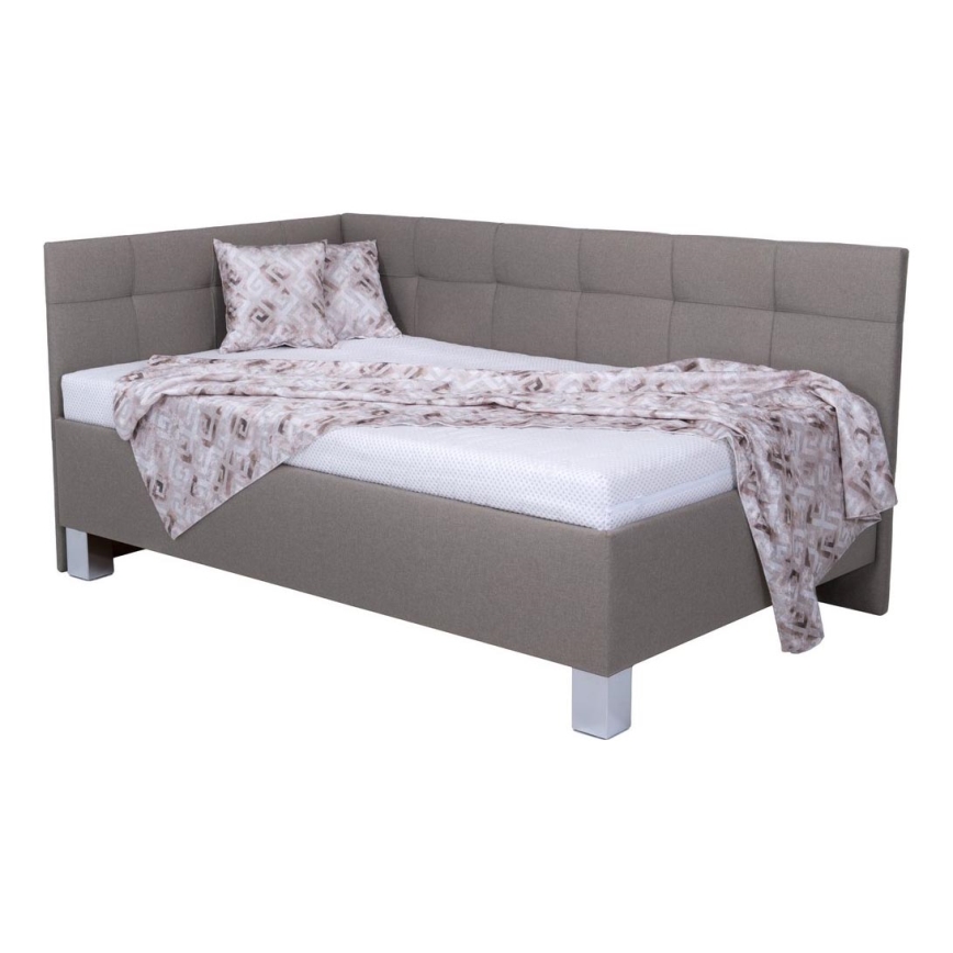 Upholstered bed with mattress and storage MARIA PETITE 120 x 200 cm taupe
