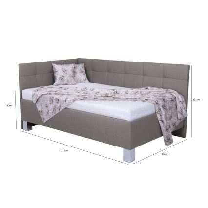 Upholstered bed with mattress and storage MARIA PETITE 120 x 200 cm taupe