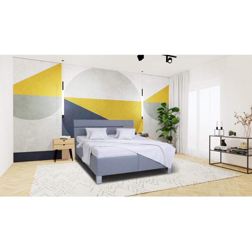 Upholstered bed with mattress and storage space ALIS 160x200 cm light grey