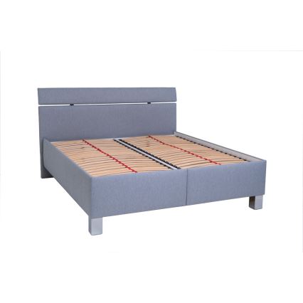 Upholstered bed with mattress and storage space ALIS 180x200 cm light grey