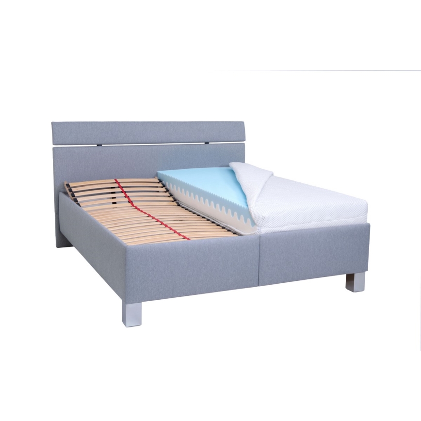 Upholstered bed with mattress and storage space ALIS 180x200 cm light grey