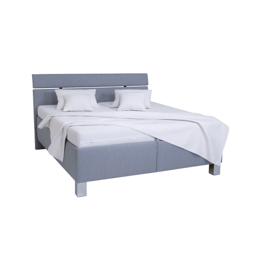Upholstered bed with mattress and storage space ALIS 180x200 cm light grey