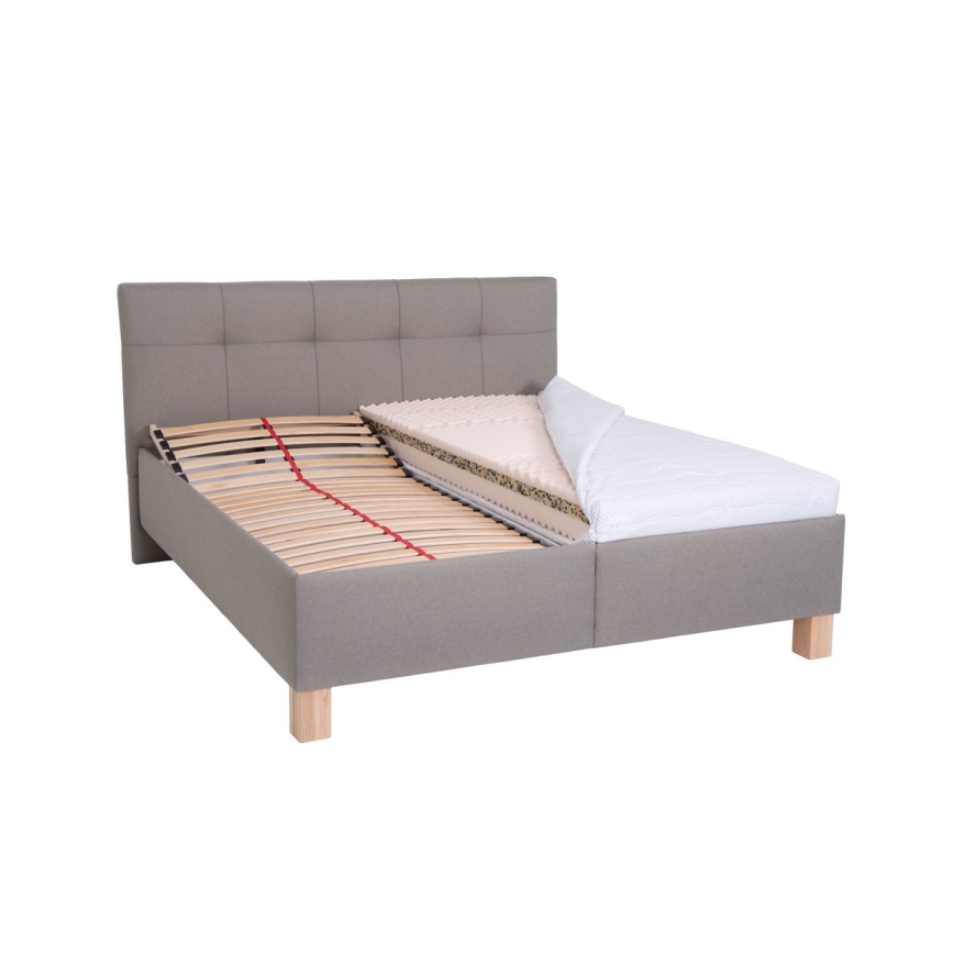 Upholstered bed with mattress and storage space MARIA 180x200 cm taupe