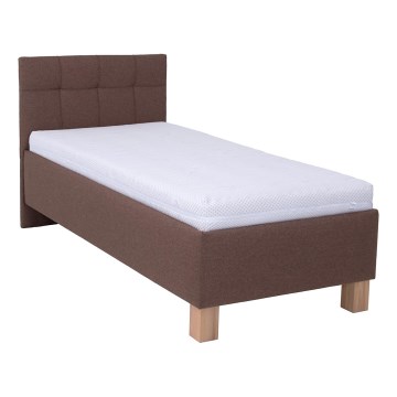 Upholstered bed with mattress and storage space MARIA ONE 90x200 cm brown