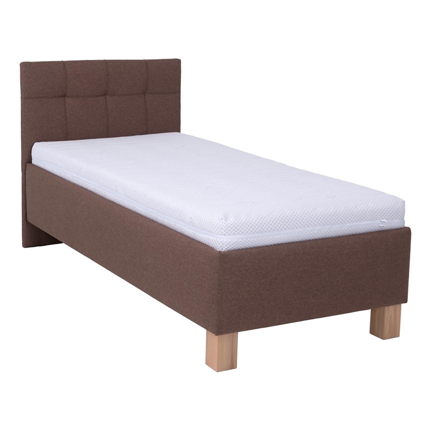 Upholstered bed with mattress and storage space MARIA ONE 90x200 cm brown