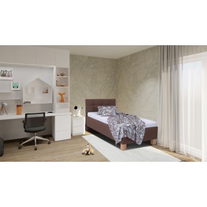 Upholstered bed with mattress and storage space MARIA ONE 90x200 cm brown