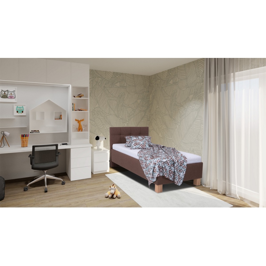 Upholstered bed with mattress and storage space MARIA ONE 90x200 cm brown