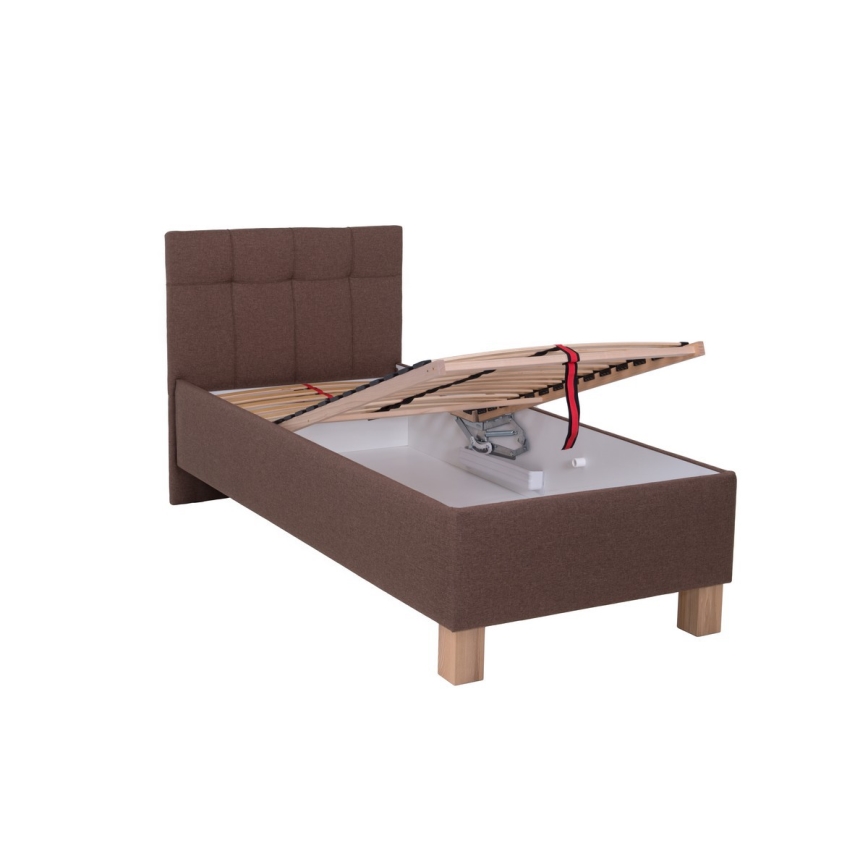 Upholstered bed with mattress and storage space MARIA ONE 90x200 cm brown