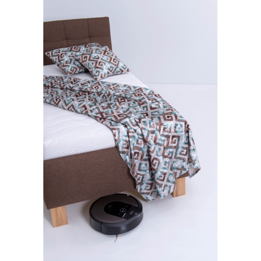 Upholstered bed with mattress and storage space MARIA ONE 90x200 cm brown