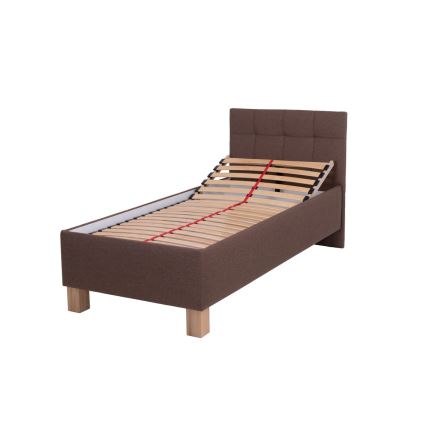 Upholstered bed with mattress and storage space MARIA ONE 90x200 cm brown