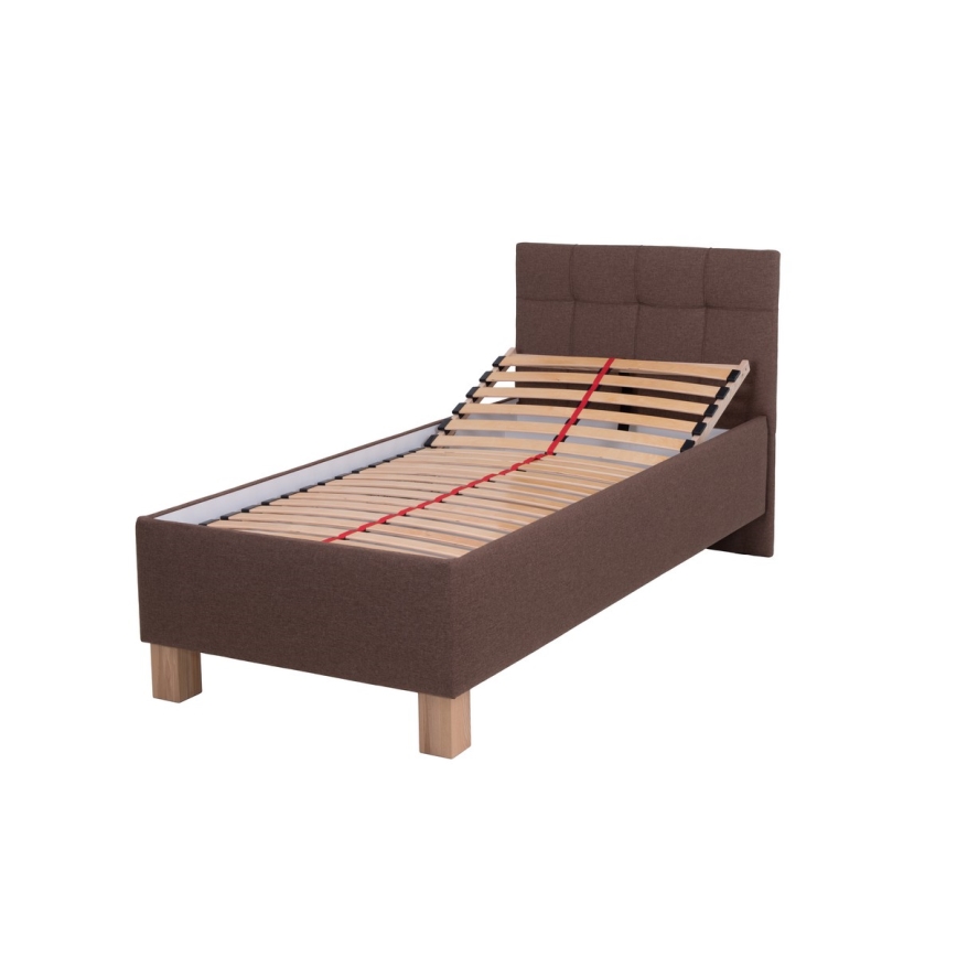 Upholstered bed with mattress and storage space MARIA ONE 90x200 cm brown