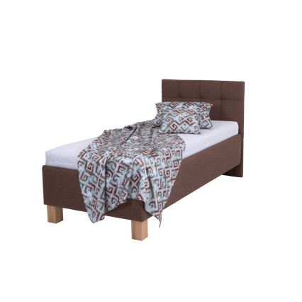 Upholstered bed with mattress and storage space MARIA ONE 90x200 cm brown