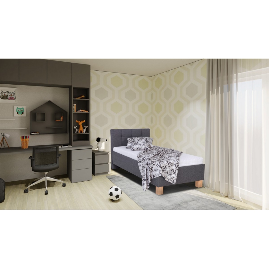Upholstered bed with mattress and storage space MARIA ONE 90x200 cm grey