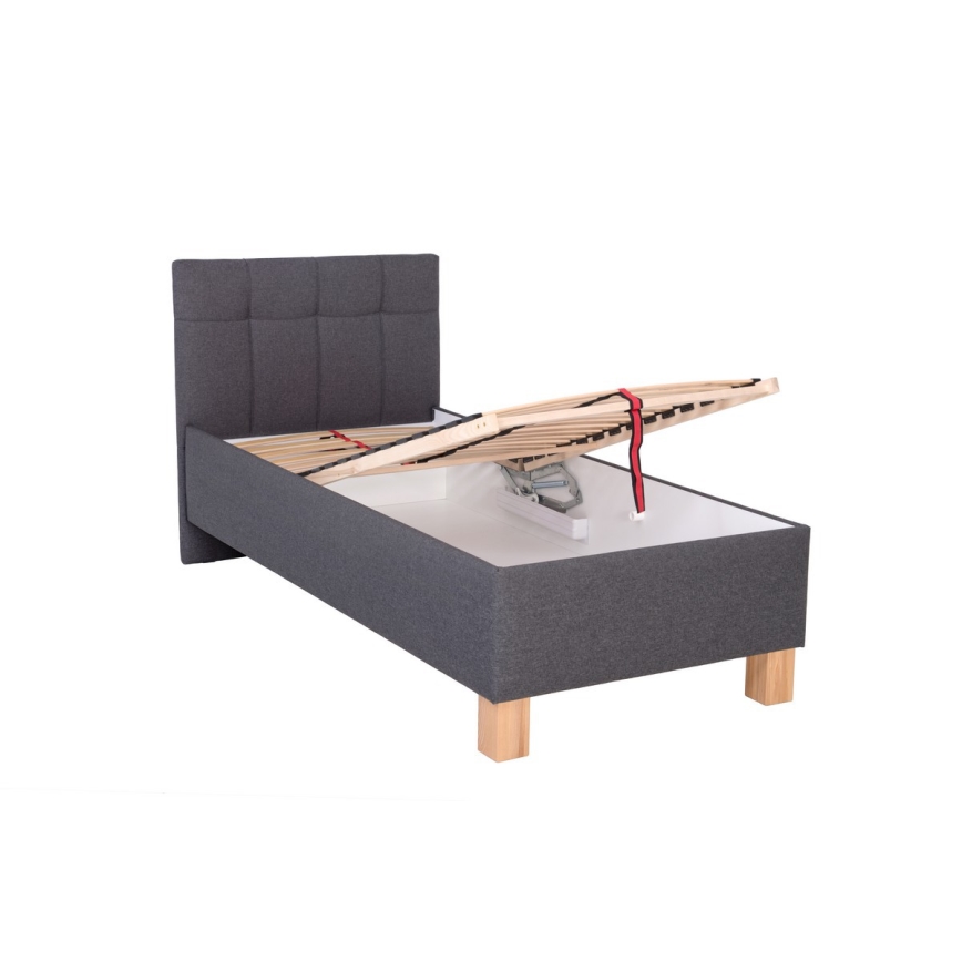 Upholstered bed with mattress and storage space MARIA ONE 90x200 cm grey