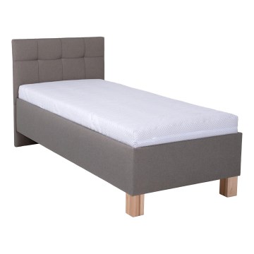 Upholstered bed with mattress and storage space MARIA ONE 90x200 cm taupe