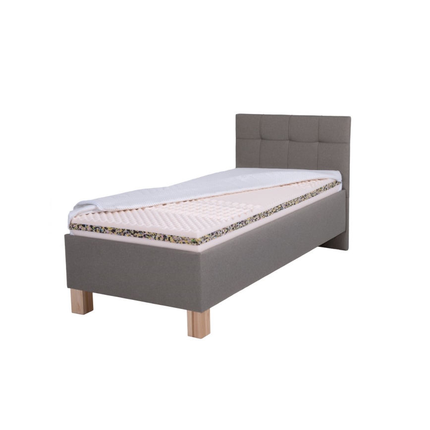 Upholstered bed with mattress and storage space MARIA ONE 90x200 cm taupe