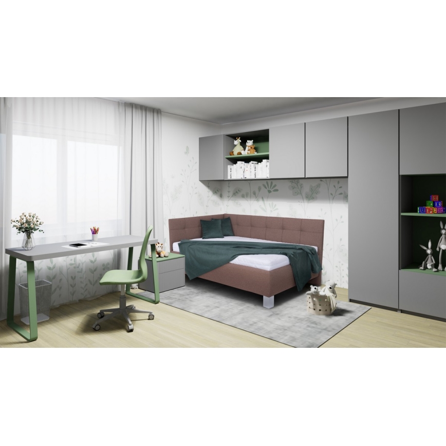 Upholstered bed with mattress and storage space MARIA PETITE 120x200 cm brown