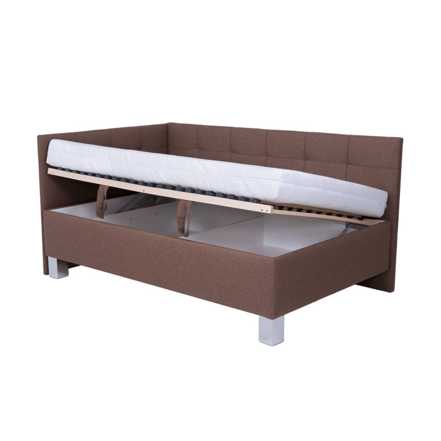 Upholstered bed with mattress and storage space MARIA PETITE 120x200 cm brown