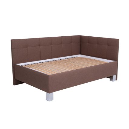 Upholstered bed with mattress and storage space MARIA PETITE 120x200 cm brown